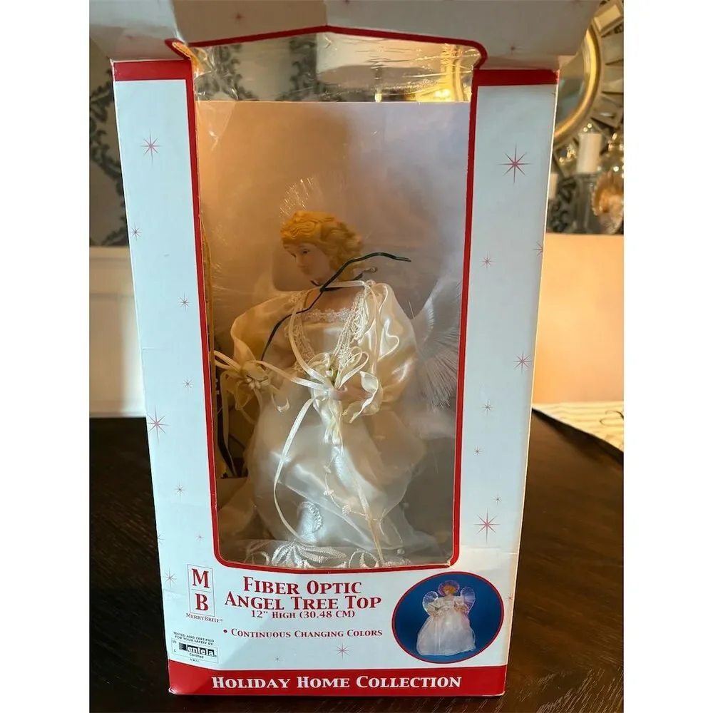 Vintage Fiber Optic Porcelain Angel‎ Tree Topper 12